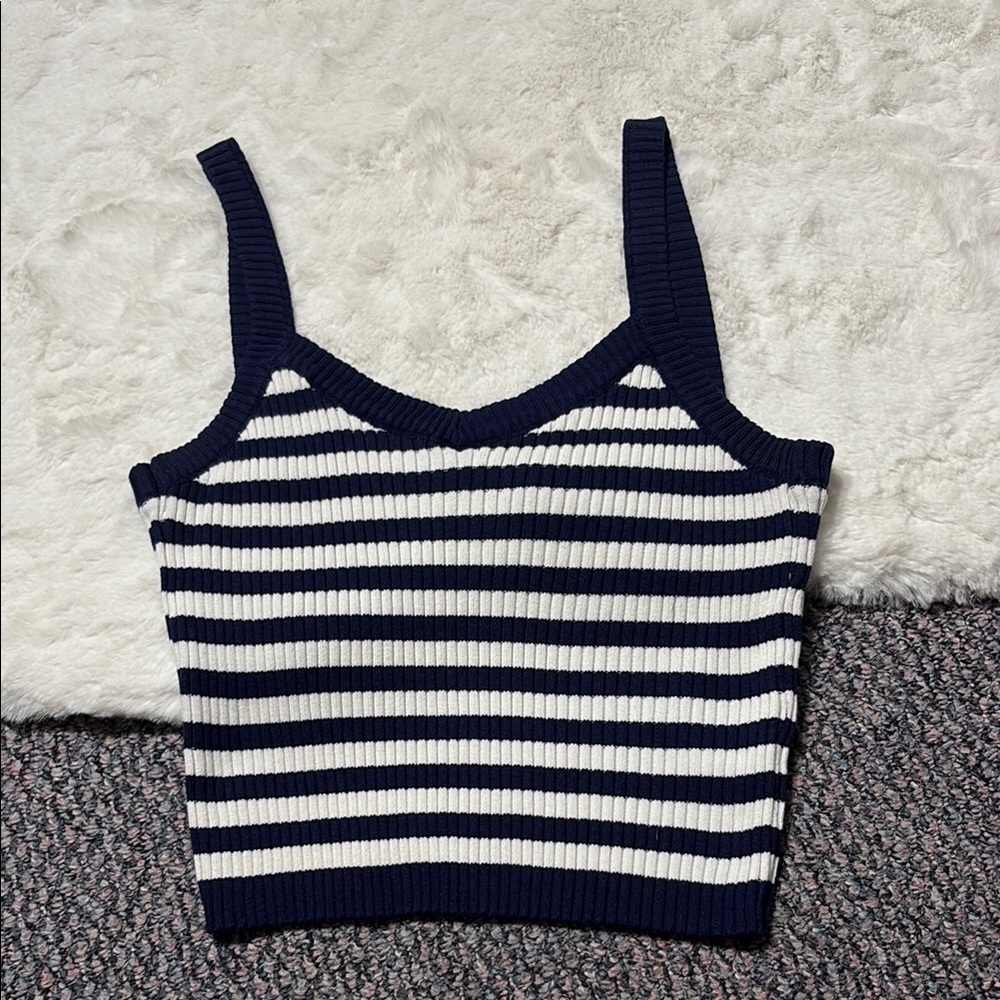 Navy and White Striped Women's Top